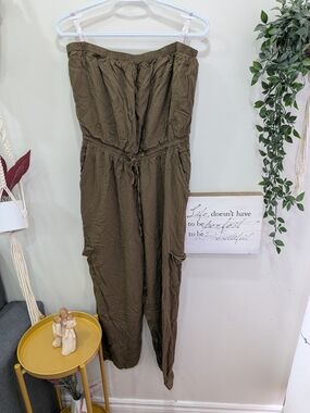 Guess Olive Strapless Drawstring Jumpsuit